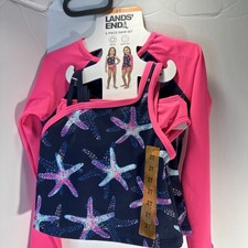 NEW Lands  End 3 Piece Bikini Rash-guard Swim Set; Girls Size 2T,