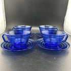 Cobalt Blue Hazel Atlas Moderntone Teacups & Saucers Depression Glass Set of 4
