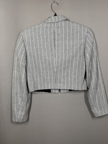 Onara Wear Jacket Womens Small Black White Silk Tweed Cropped Blazer Lined - Picture 8 of 11