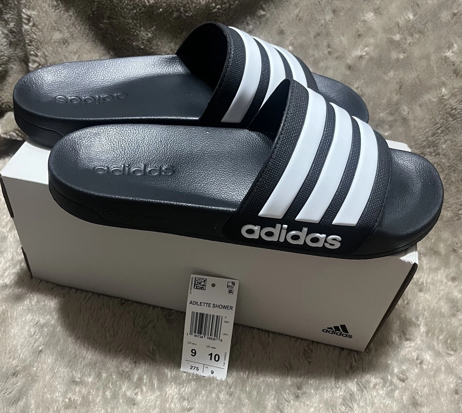 NUOVI sandali Adidas Adilette doccia slide core nero nuvola bianco uomo 9 donna 10