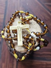 Vtg Rootbeer Brown Plastic Bead Rosary Catholic Prayer Crucifix Christ INRI
