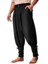Runcati Mens Medieval Ankle Pants Renaissance Viking Pirate Medium, Black