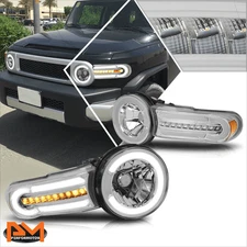 For 07-14 FJ Cruiser LED DRL Headlight w/ Chasing Turn Signal Lamp Chrome/Amber
