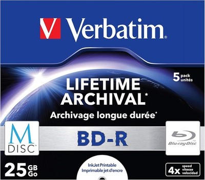 Verbatim M-Disc BD-R Blu-Ray 25GB 4x Brenngeschwindigkeit 5 Stück langlebig