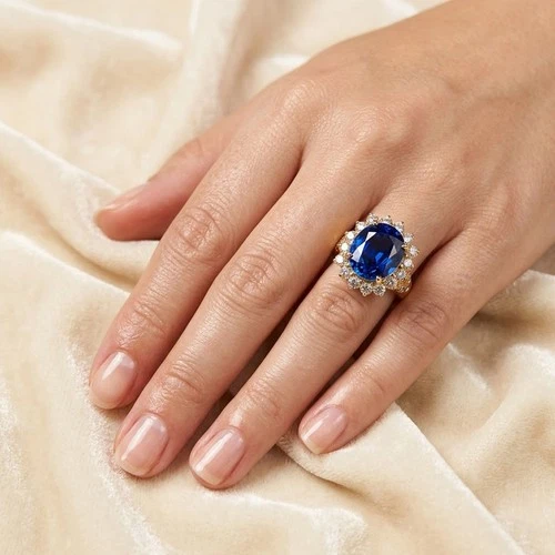 24K Gold 925 Sterling Silver Rings Magnificent Royal Blue Sapphire Oval 11.30Ct