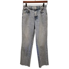 Zara high waisted straight-leg light wash unhemmed jeans cotton size 6