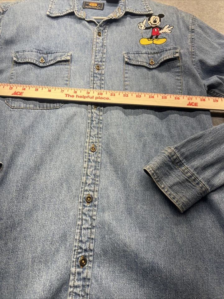 Camisa De Colección Route 66 Para Mujer Mickey Bordada Denim Manga Larga Bolsillo Pequeña Foto 3 de 4