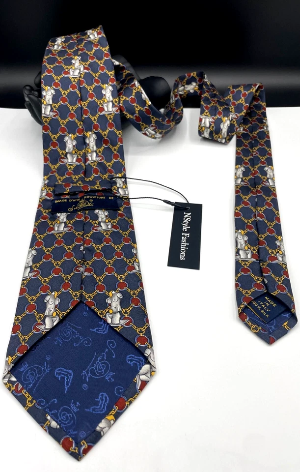 Corbata 100 % seda La Venus Spatiale para hombre ~ azul ~ rejilla de cadena ~ ¡Hecha en Italia! Foto 4 de 4