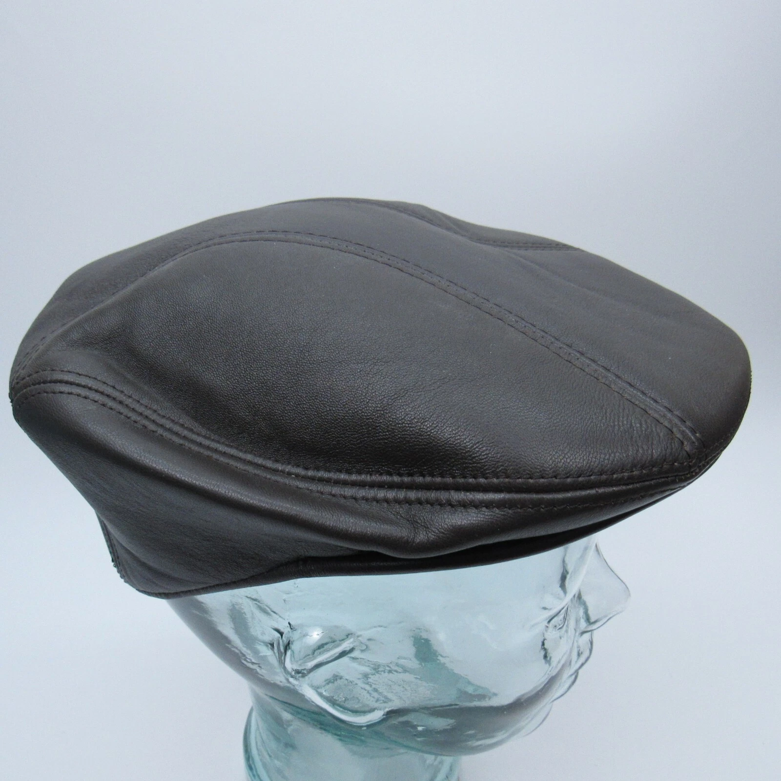 Henschel H1H Brown Sheepskin Leather Hat Cap Size M Cabby Driver Derby Newsboy