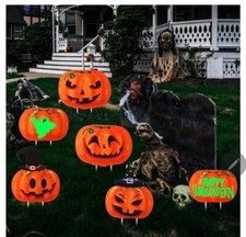 2 Pack Plastic Halloween Pumpkin Yard Sign Jack-o-lantern Glow In The...LOWEST 