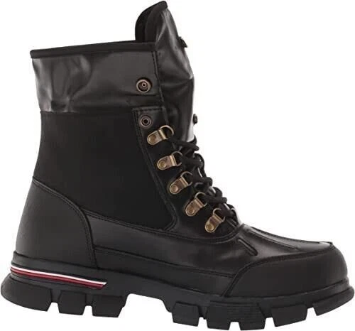 TOMMY HILFIGER IDAN BLACK COLOR BOOTS Faux Fur Fold Down Collar Size 8.5M NIB