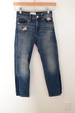 Frame Jeans Womens 24 X 25 Le High Straight Dark Wash Distressed Sprung