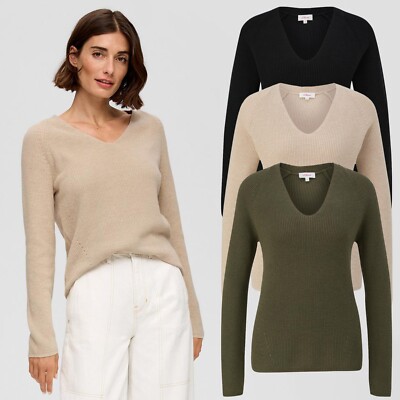 s.Oliver Damen Pullover V-Ausschnitt langarm Raglan-Ärmel Strick Regular Fit