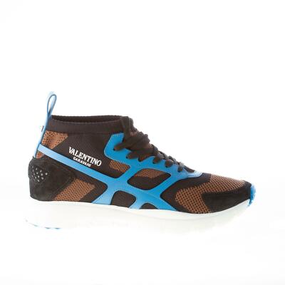 VALENTINO men shoes Black brown stretch mesh fabric Sound High sneaker  PY2S0A57 UK