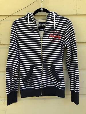 SUPERDRY Navy Blue Stripe Full Zip Hoodie Women's Size 6 EUC | eBay