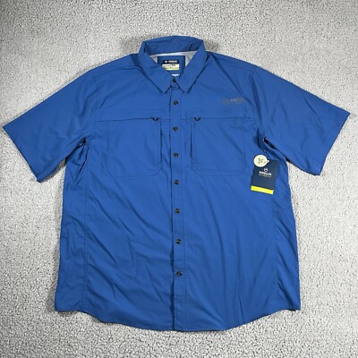 Magellan Outdoors Fishing Shirt Mens 2XL XXL Blue Short Sleeve Pocket PRO NWT