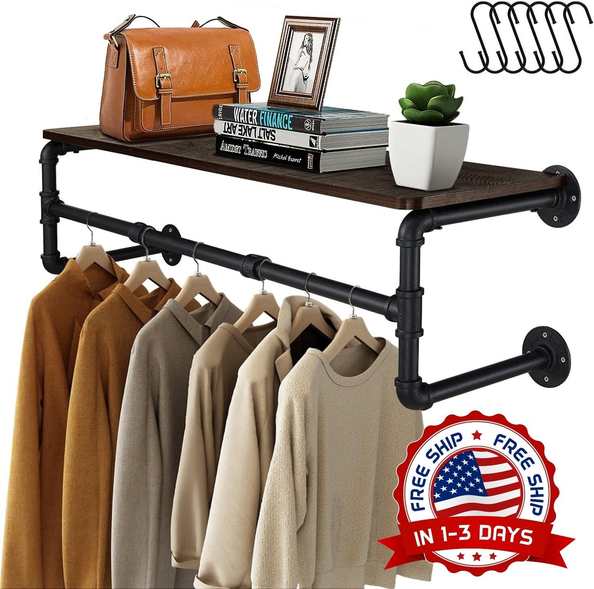 Perchero De Pared Industrial De 41 In Rustico Ahorra Espacio