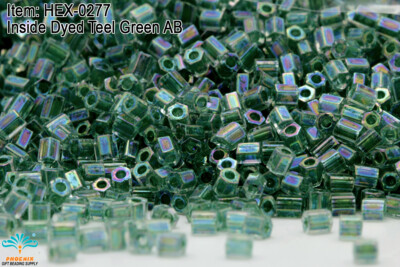Miyuki Hexagon 2 Cut 11/0 Inside Dyed Teal Green AB Hex-0277