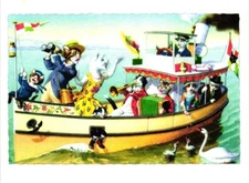 Oversized Postcard Dressed Cats Boat Ride