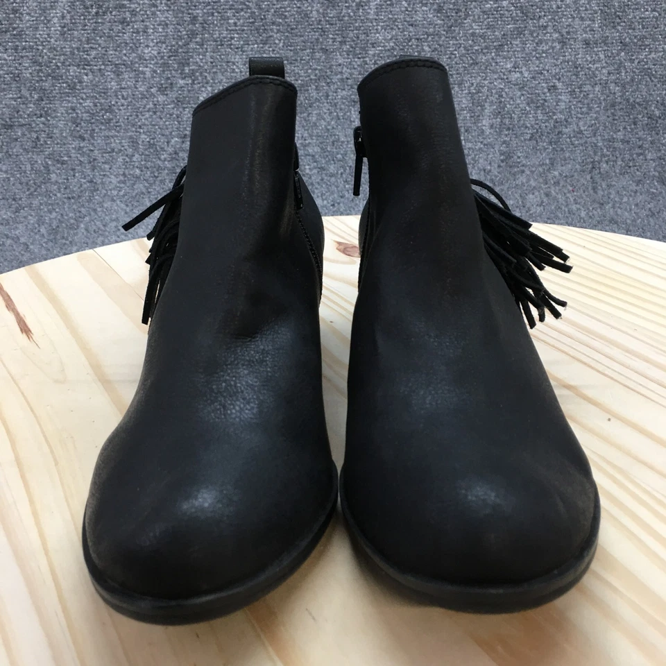 Botas de trapo americanas para mujer botín de 5 tobillos de cuero negro con flecos tacones en bloque informales Foto 4 de 4