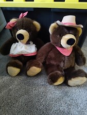 Vintage Dakin Bear Plush Farmer Bear  Wife 1992 Stuffed Animal Toy Pair 20"