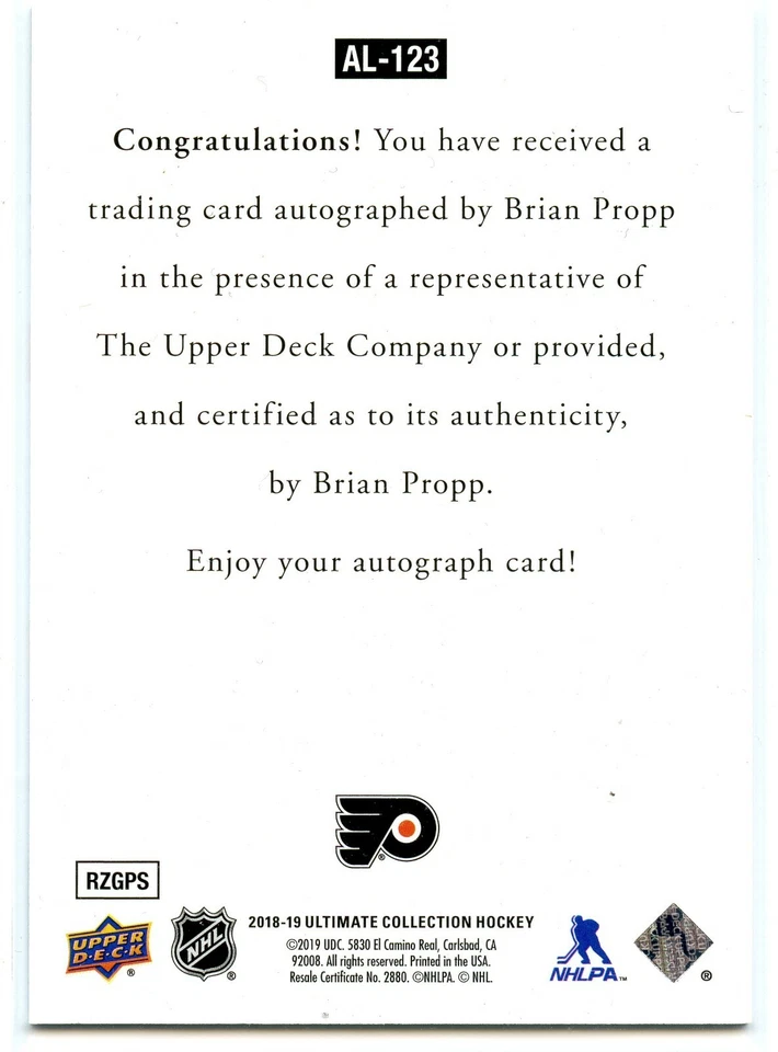  2018-19 Ultimate Collection '97 Ultimate Legends Signatures #AL123 Brian Propp  - Image 2 of 2