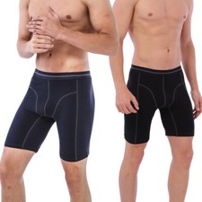 Mens Travel Long Leg Boxer Brief Cotton Underwear for Sports Fitness Underpants