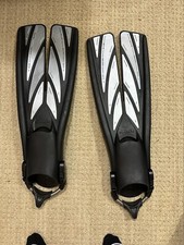 Atomic Aquatics Open Heel Split Fins - Scuba Diving Snorkeling, Size M, Silver