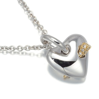 Auth HERMES Rare Necklace Diamond Heart Arrow 18K 750 White Yellow 