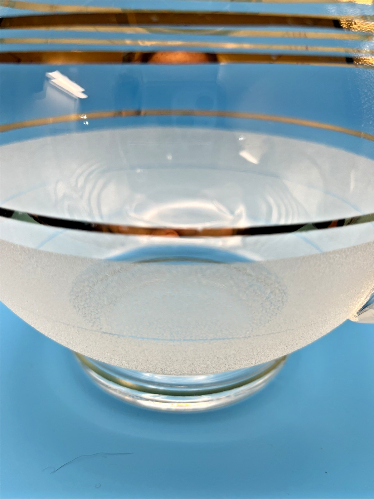 West Virginia Glass Blendo Pitcher Clear & textured Frosted Glass gold MCM Gift