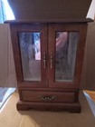 Vintage Wooden Jewelry Music Box One Drawer Cabinet Etched Floral Glass Doors