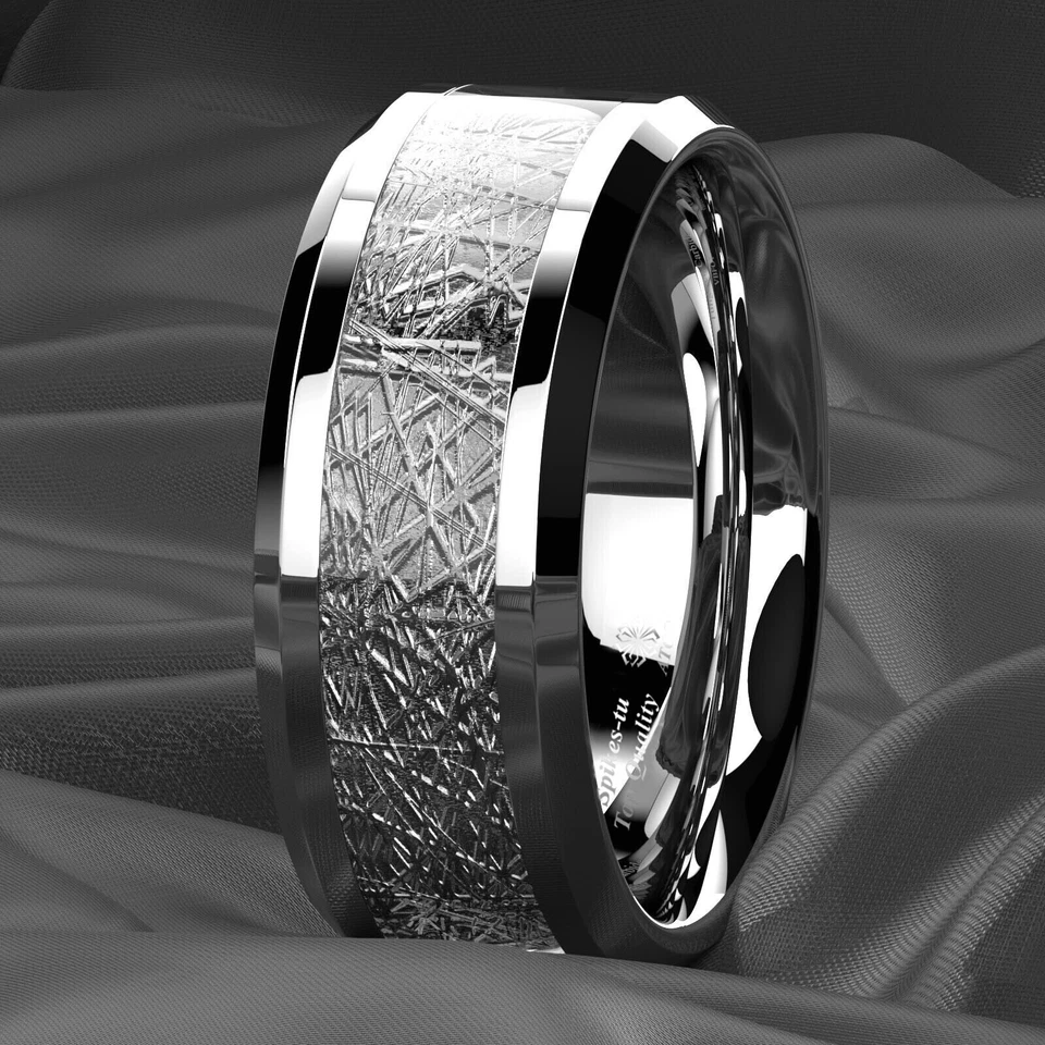 8mm Silver Tungsten Carbide Ring Sterling Silver Inlay Wedding Band ATOP jewelry - Image 4 of 4