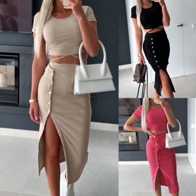 Hot Trendy Women's Two-Piece Set: Pencil Midi Skirt and Crop