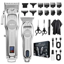  Professional Hair Clipper & Trimmer Combo Kit Cordless Rechargeable Haircut Set