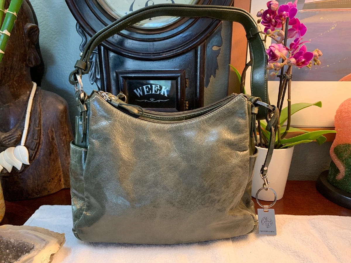 VINTAGE Giani Bernini Handbag Leather Purse Green Lots of Pockets Tote NICE