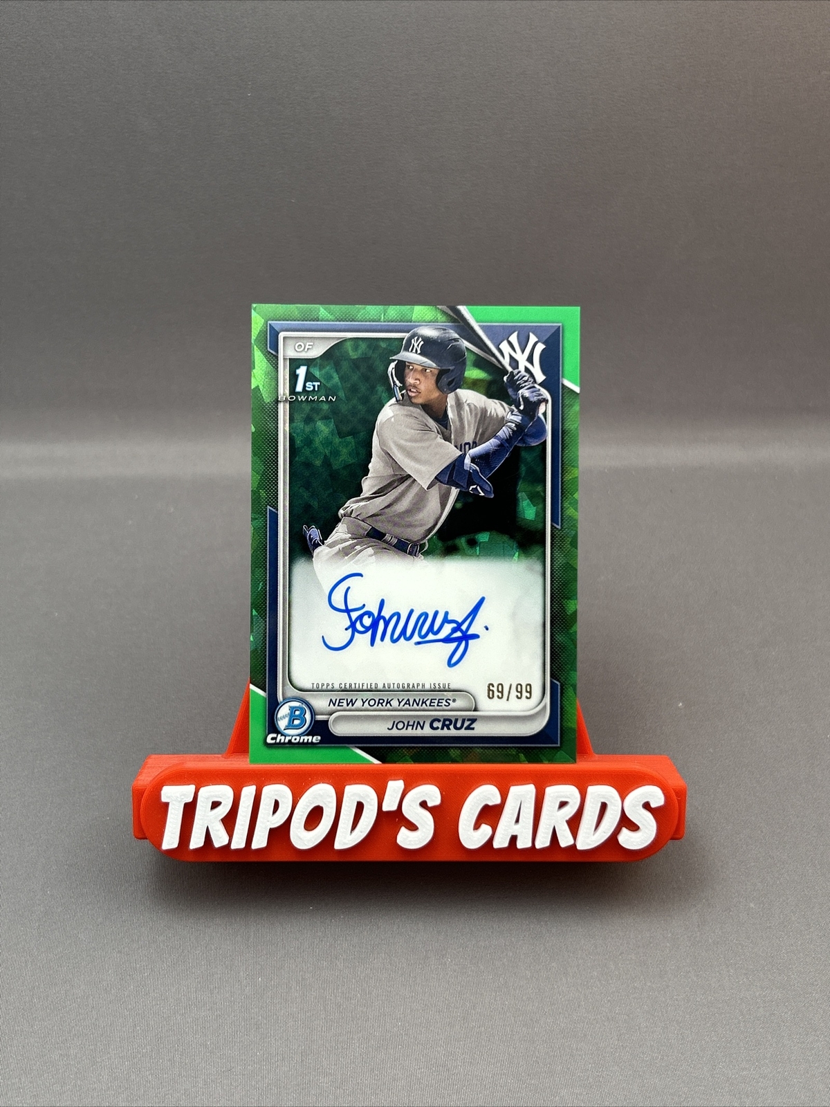 2024 Bowman Sapphire 1st John Cruz Green Sapphire Auto #69/99 NY Yankees