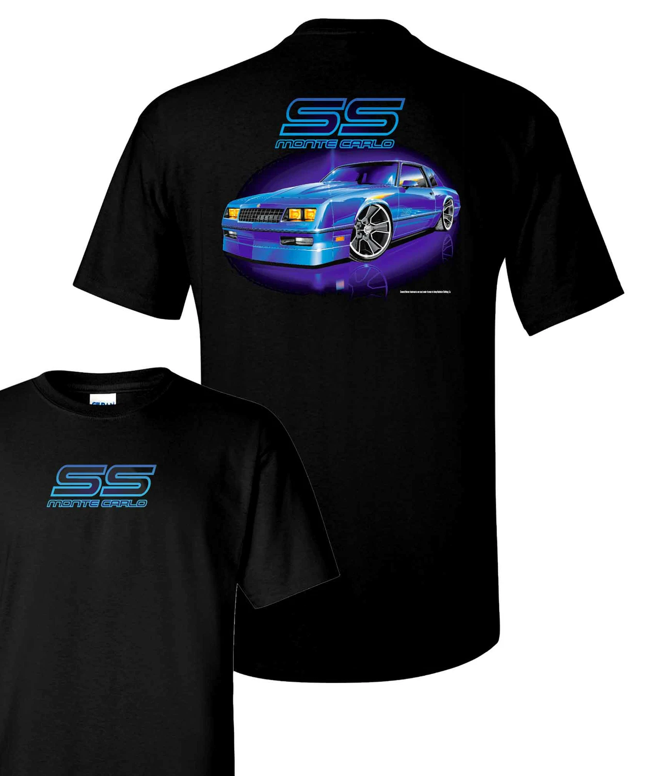 Chevy Monte Carlo T-Shirt - Black w/ Blue 1980's Car & Logo / Emblem (Licensed)