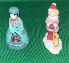 Vintage Byron Molds Figurines Christmas Village Victorian Woman & Girl w/ Dog