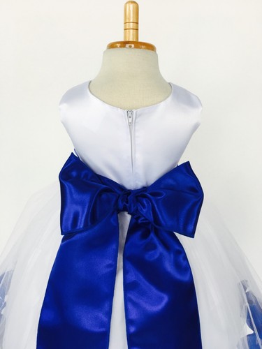 White Tulle Rose Petal Dress Easter Birthday Spring Summer Pageant Satin #24 - Picture 75 of 177