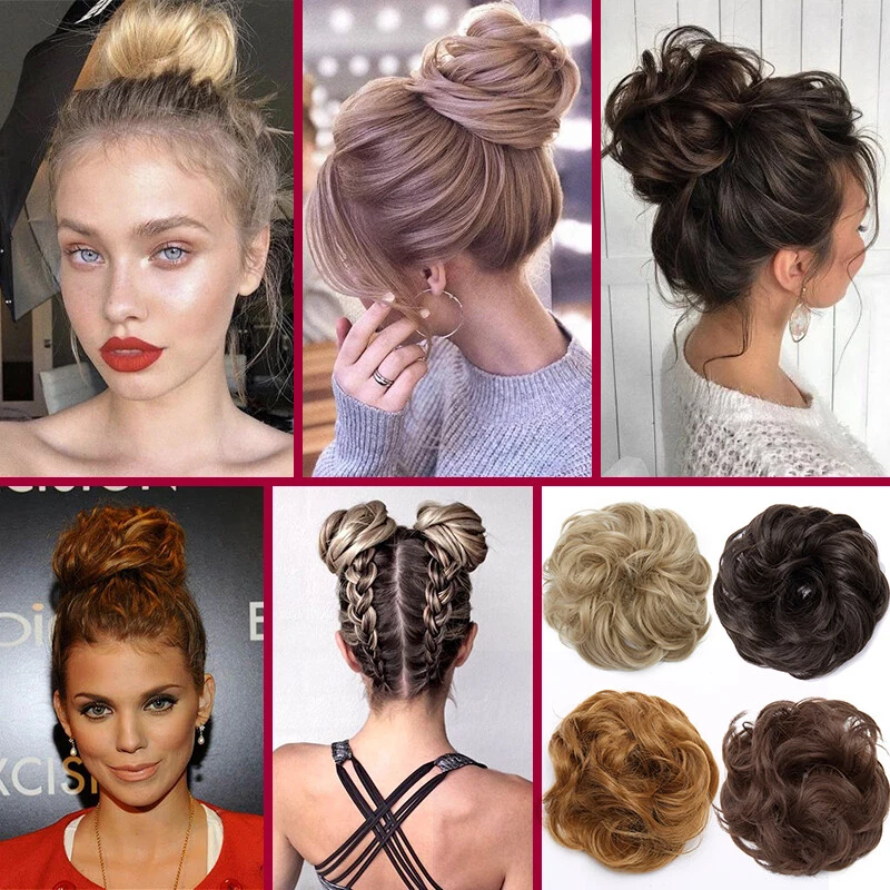 Pieza de pelo grande desordenada Scrunchie Updo cubierta extensión de cabello pieza de cabello gruesa Foto 3 de 4