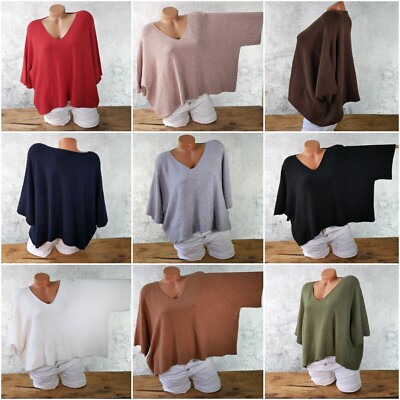   Italy Kurzer Strick Oversize Poncho Überwurf Kuscheliger Pullover bis Gr. 44