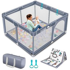 Suposeu Baby Playpen with Mat, Baby Play Yard for Toddler BP-01-MAT - Grey