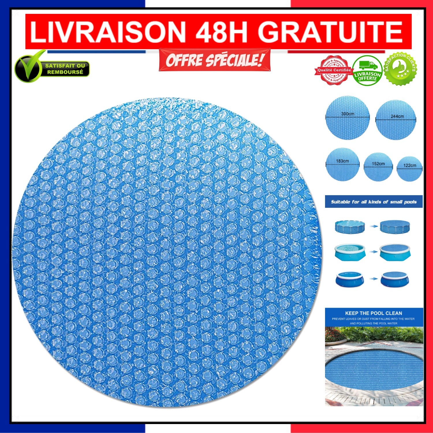 Bâche ronde solaire de piscine 152 cm pour prolonger vos baignades estivales en famille