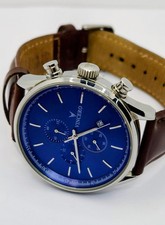 Vincero Luxury Mens Chrono S Wrist Watch Blue  Dial Brown Leather 