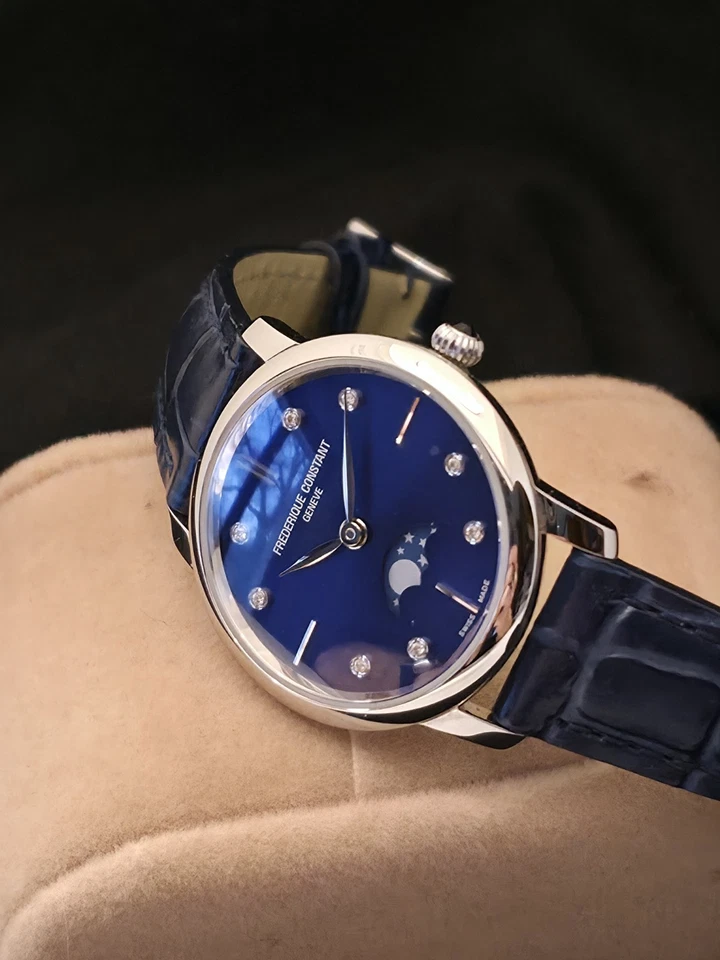 Frederique Constant EtatNeuf Phase De Lune Cadran Bleu Serti Diamants Garantie 6 - Photo 2/4