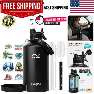 1 Gallon Insulated Water Bottle - 128oz Leak Proof Stainless Steel Water Jug