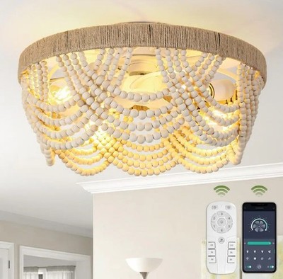 Flint Garden 20 in. Indoor 4-Lights White Boho Caged Flush Mount Ceiling Fan