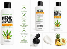 HEMPHAPPY Hemp Seed Oil Body Lotion Pineapple Honeydew Deep Hydration 12 fl oz