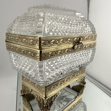 Vintage Large French Baccarat Cut Glass Ormolu Bronze Casket Box 4.5x4.5x3