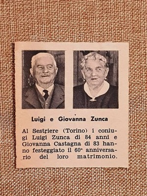 Luigi and Giovanna Zunca di Sestriere (Turin) in 1961 60 years of marriage